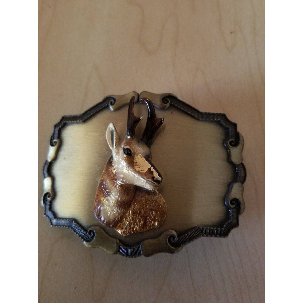 Vintage 1977 Raintree 3D Deer Head Solid Brass BELT BUCKLE Stag Hunter Buck Rack